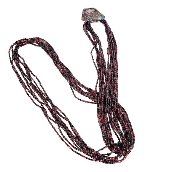 48" Long Red Black Seed Bead Necklace Boho Multistrand India Handmade NEW - Picture 7 of 11